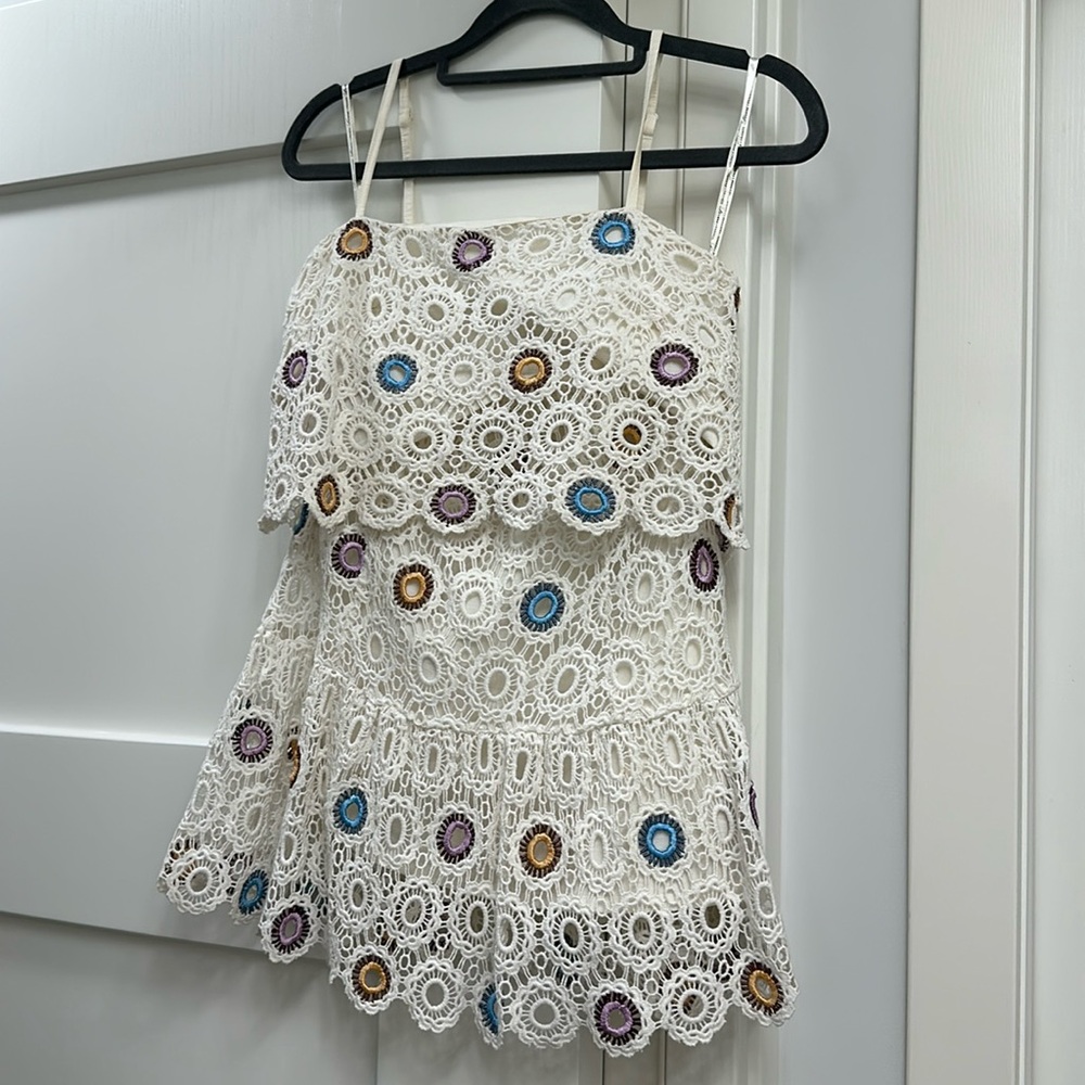 Lovers + Friends crocheted matching two piece skirt and halter top